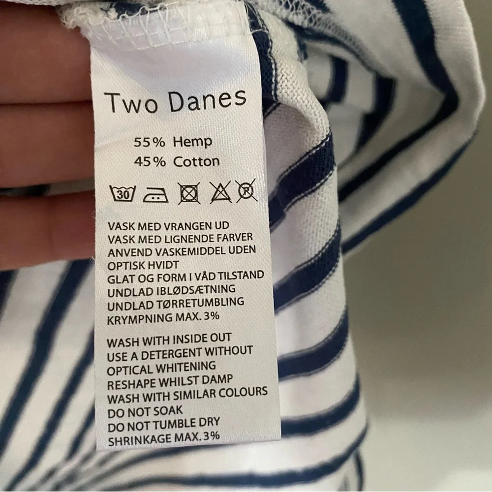 Two Danes Hemp Cotton Striped Blue & White Coastal Dress Size XS Cottagecore - Picture 7 of 11